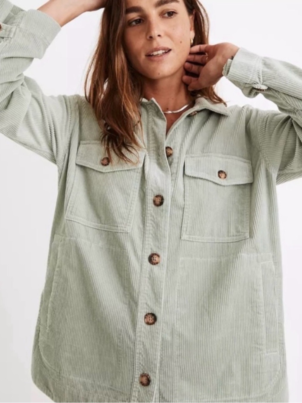 Madewell Light Sage Corduroy Utility Shacket